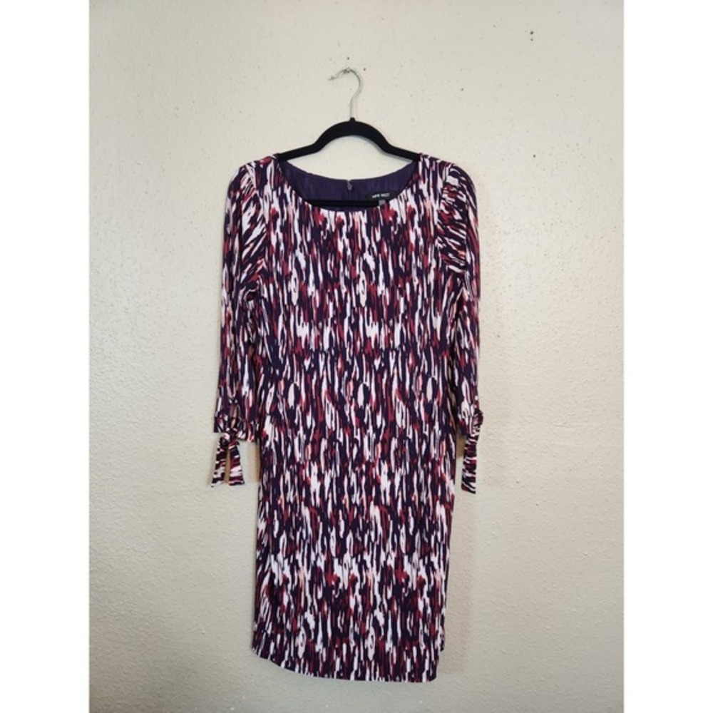 Nine West Women's Raisin Multi 3/4 Sleeve‎ Printed Mini Dress Size 8